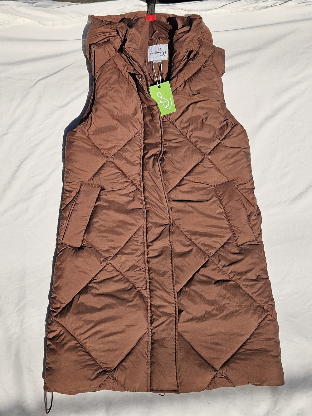 NWT Sam Edelman Quilted Hooded Puffy Vest in Brown Size Xs Runs Big